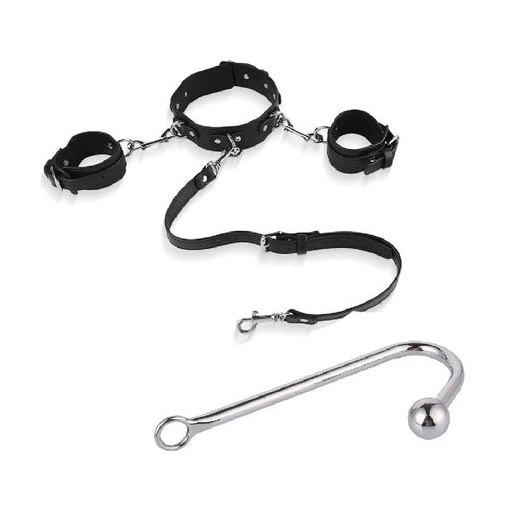 Anal Hooks 5334 Beaded Hook with Elegant Cuffs and Anal Collar 1007